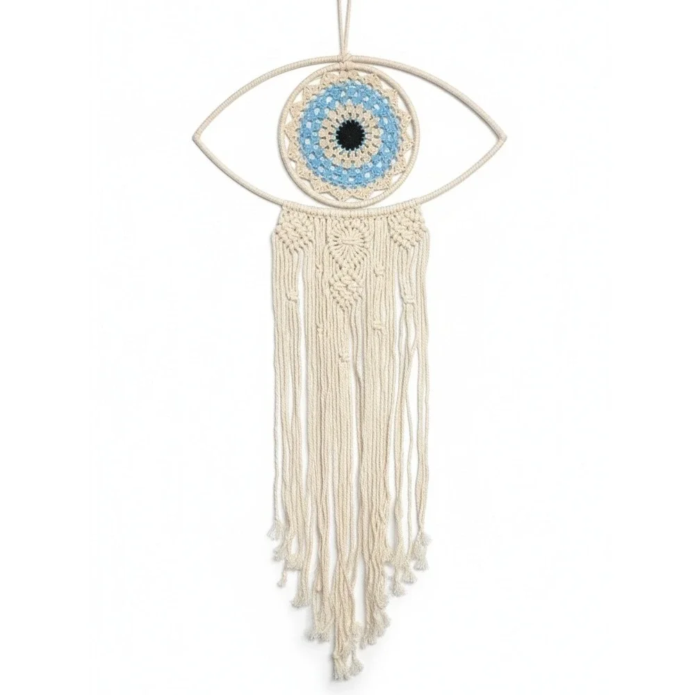 Large Boho Evil Eye Dreamcatcher Wall‎ Hanging Macrame Tapestry Blue Black Cream